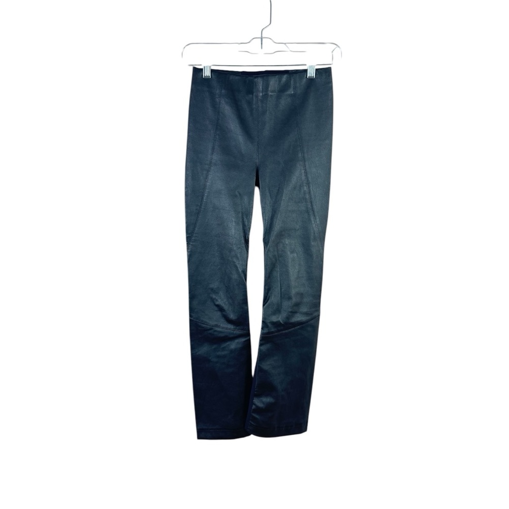 ELAINE KIM womens P black vegan leather stretch high rise cropped leggings